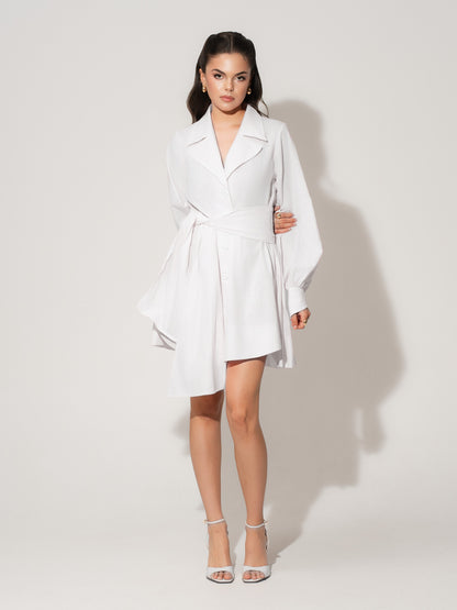 Long Sleeve Shirt Dress in Linen - White
