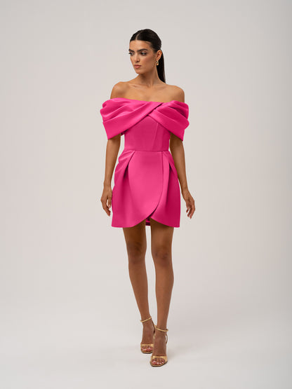 Love in Bloom Off-Shoulder Mini Dress by Tia Dorraine Women's Luxury Fashion Designer Clothing Brand