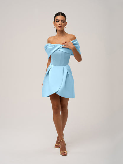 Love in Bloom Off-Shoulder Mini Dress by Tia Dorraine Women's Luxury Fashion Designer Clothing Brand