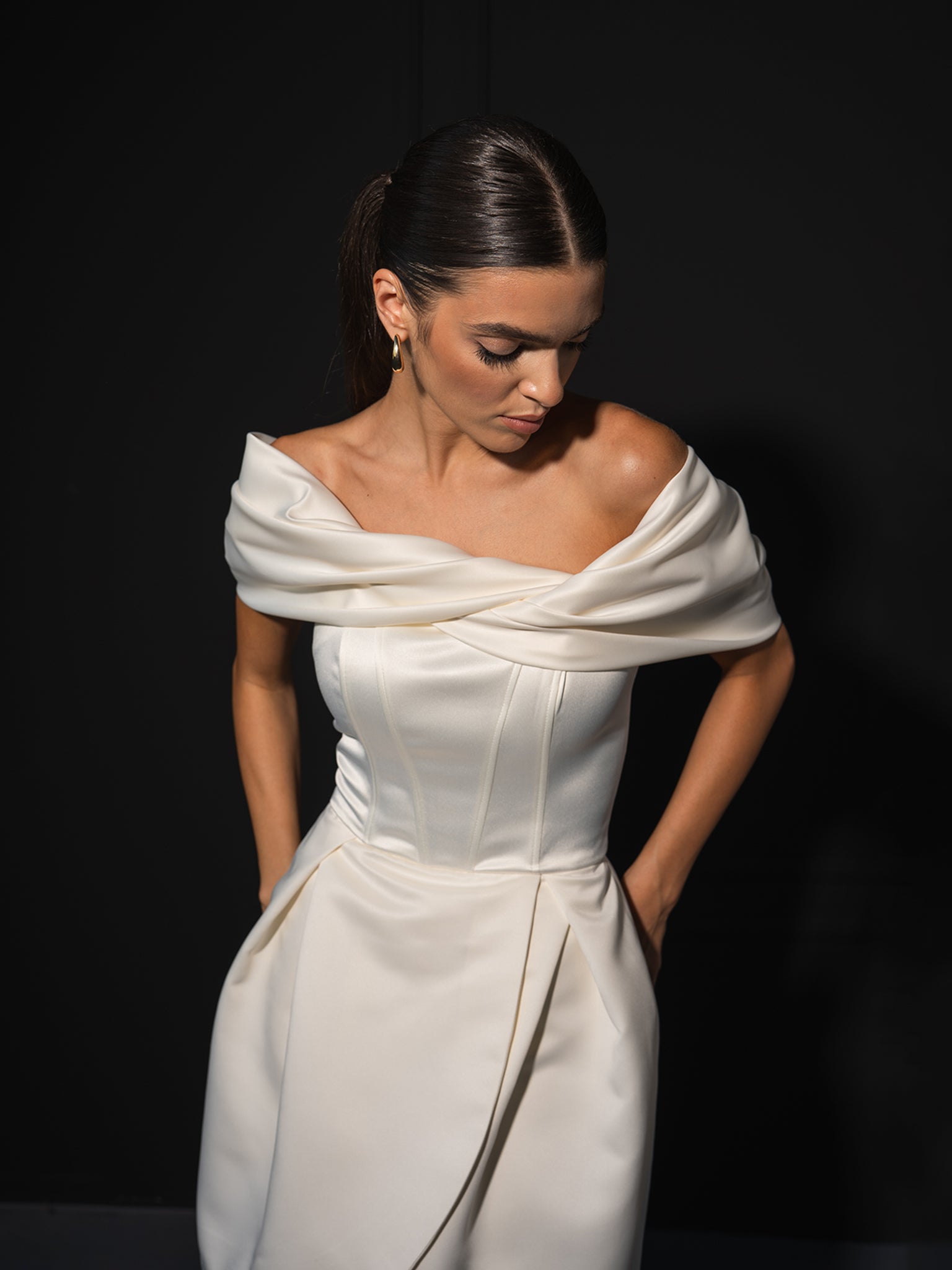 white satin off the shoulder mini dress ASOS DESIGN satin off shoulder mini dress in ivory
