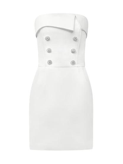Magnetic Touch Crystal-Embellished Mini Dress - Pearl White