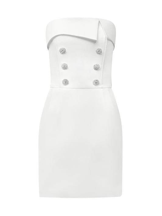 Magnetic Touch Crystal-Embellished Mini Dress - Pearl White by Tia Dorraine Women's Luxury Fashion Designer Clothing Brand