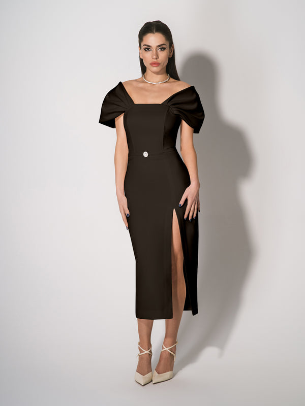 Mirage Crystal Ornament Midi Dress - Black Black / XXL Mirage Crystal Ornament Midi Dress - Black Black / XXL