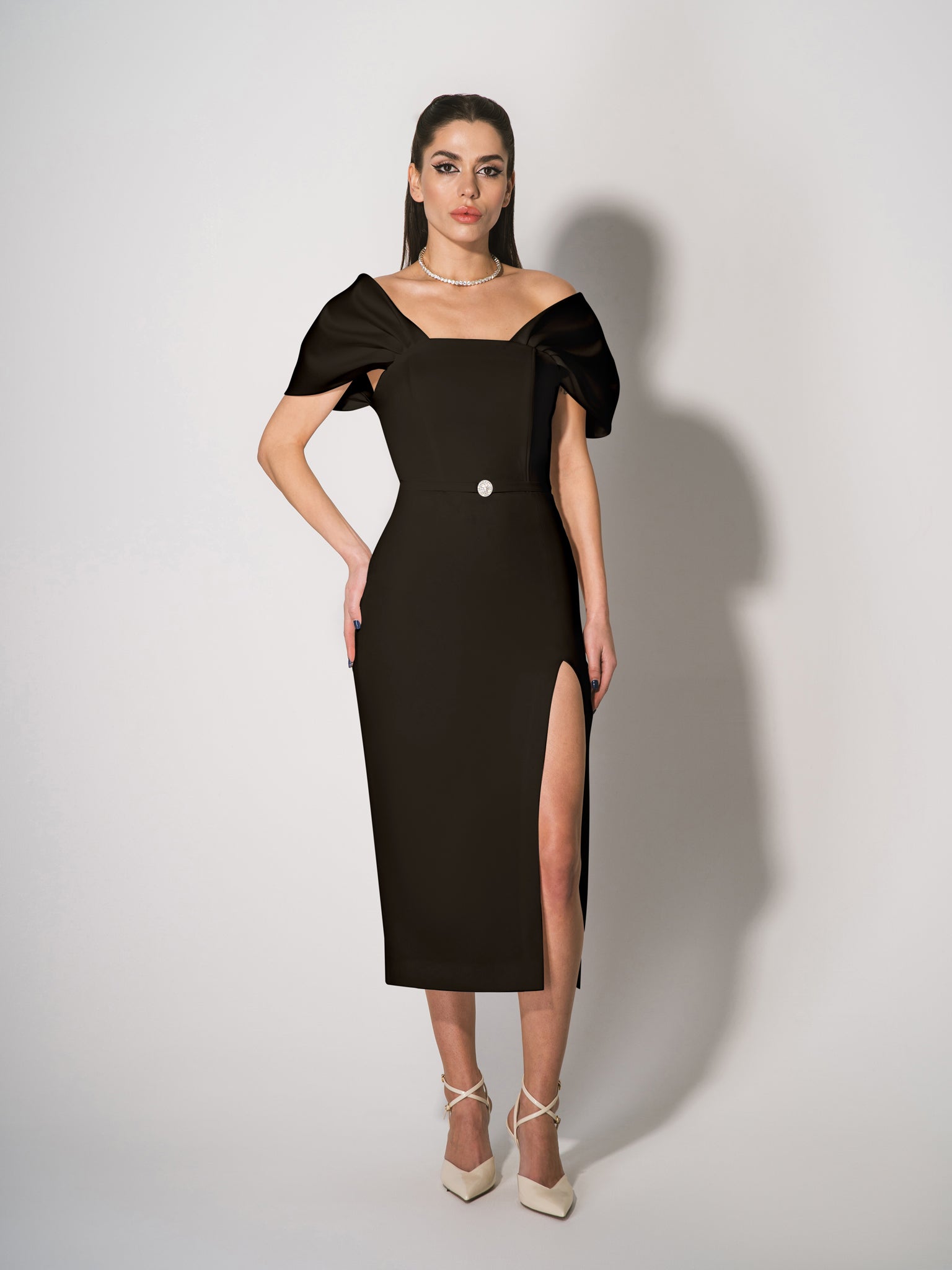 midi designer dress Mirage Crystal Ornament Midi Dress