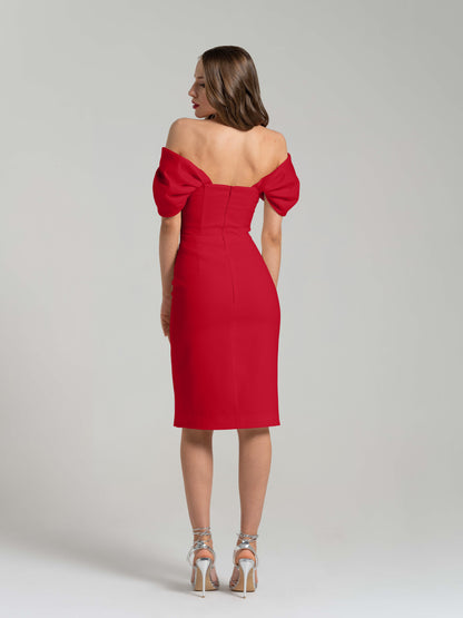 Mirage Crystal Ornament Midi Dress - Red