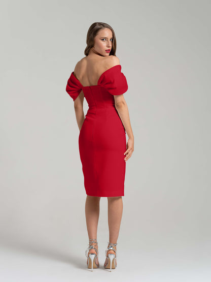 Mirage Crystal Ornament Midi Dress - Red