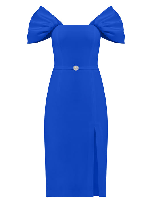 Mirage Crystal Ornament Midi Dress - Azure Blue
