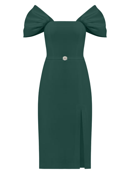 Mirage Crystal Ornament Midi Dress - Dark Green