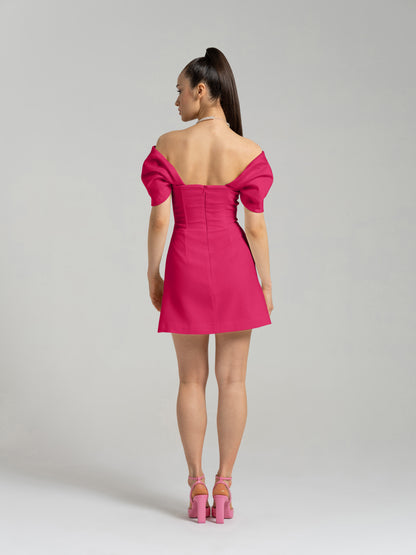 Mirage Crystal Ornament Mini Dress - Hot Pink