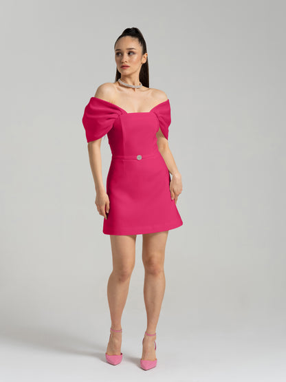 Mirage Crystal Ornament Mini Dress - Hot Pink