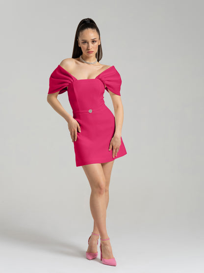 Mirage Crystal Ornament Mini Dress - Hot Pink