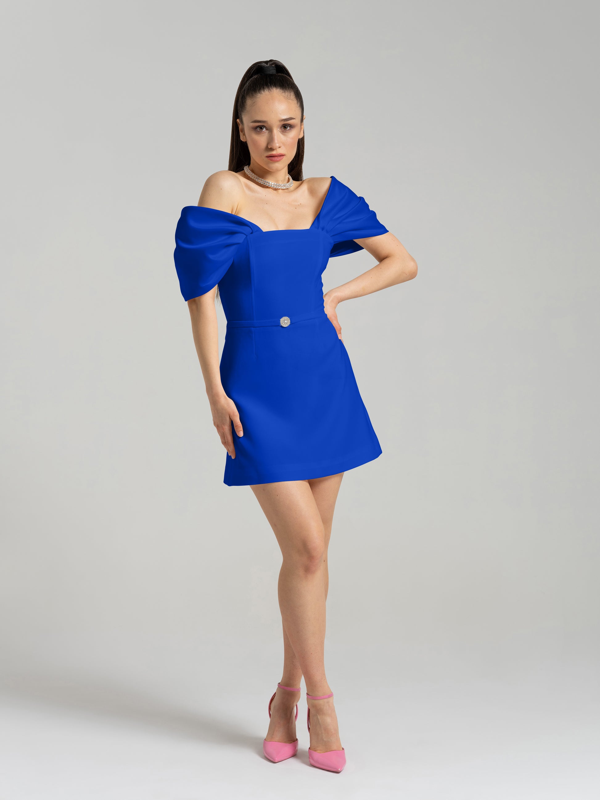 Mirage Crystal Ornament Mini Dress - Azure Blue by Tia Dorraine Women's Luxury Fashion Designer Clothing Brand