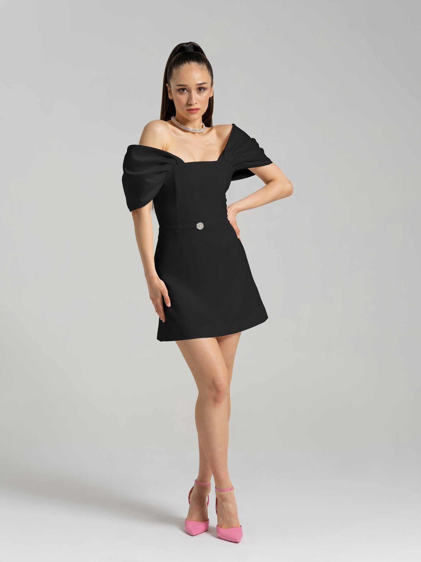 Mirage Crystal Ornament Mini Dress - Black