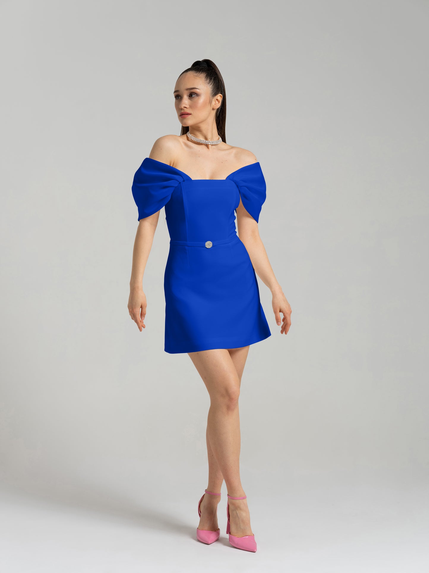 Mirage Crystal Ornament Mini Dress - Azure Blue by Tia Dorraine Women's Luxury Fashion Designer Clothing Brand