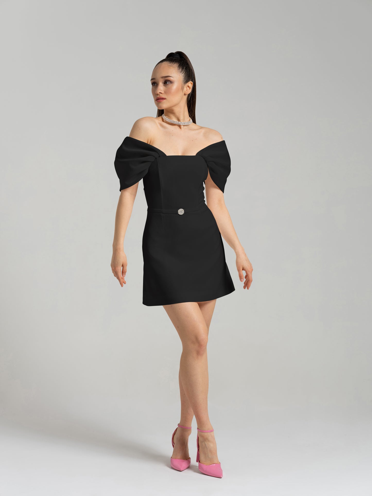 Mirage Crystal Ornament Mini Dress - Black