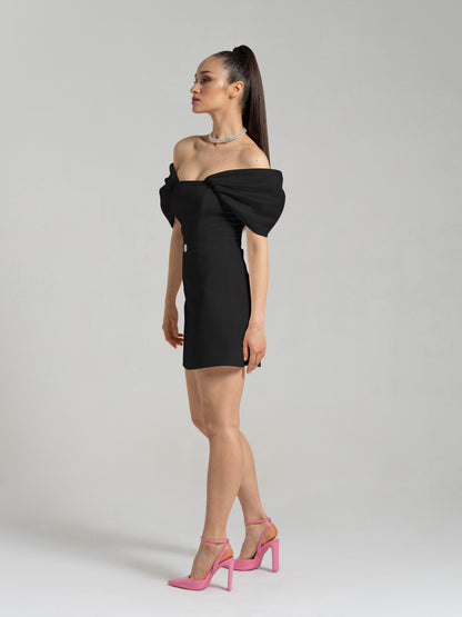 Mirage Crystal Ornament Mini Dress - Black