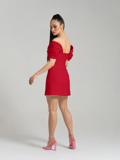 Mirage Crystal Ornament Mini Dress - Red