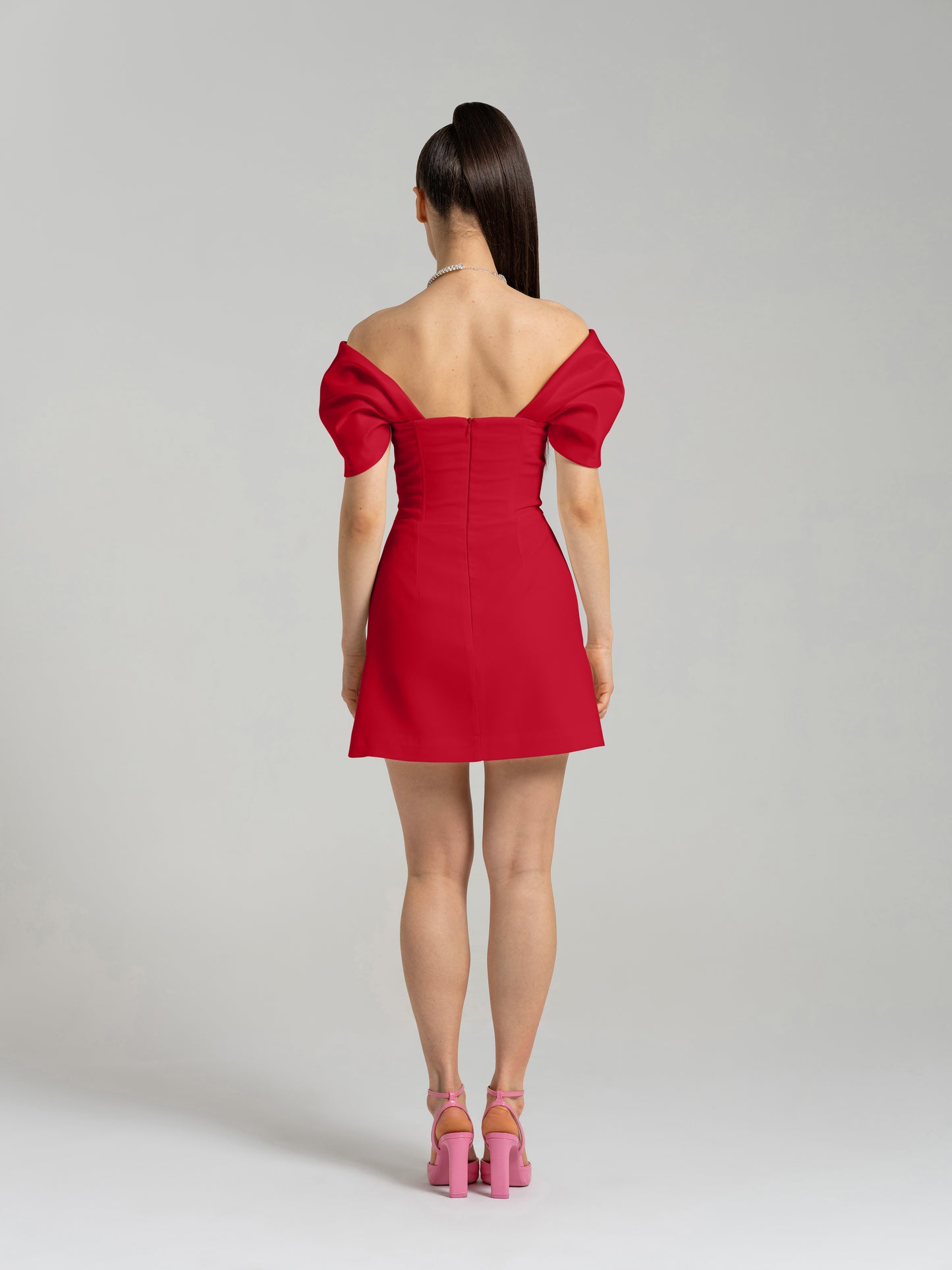 Mirage Crystal Ornament Mini Dress - Red