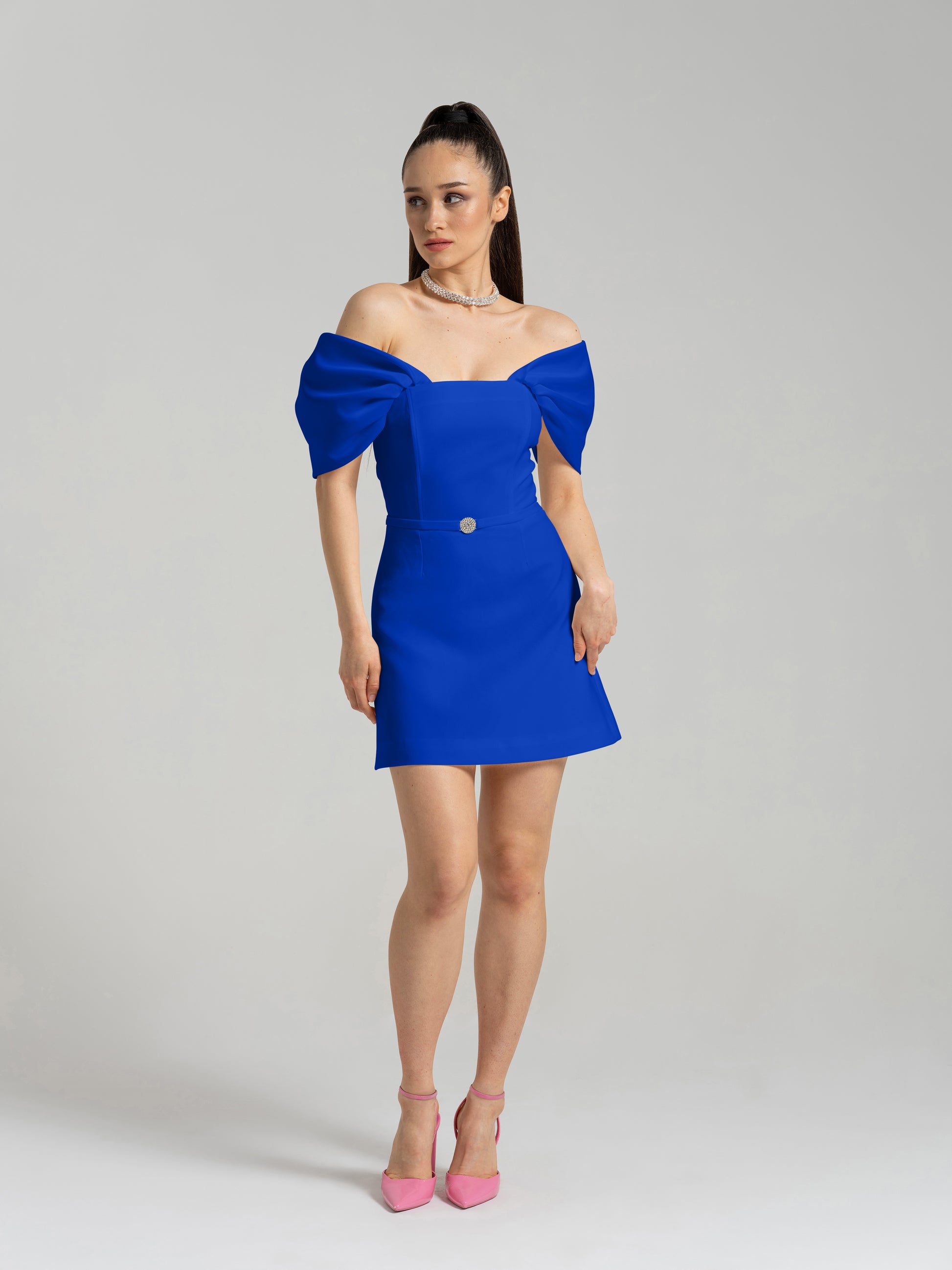 Mirage Crystal Ornament Mini Dress - Azure Blue by Tia Dorraine Women's Luxury Fashion Designer Clothing Brand