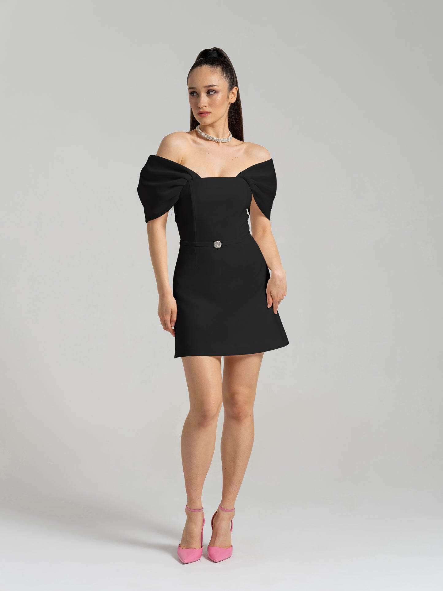 Mirage Crystal Ornament Mini Dress - Black