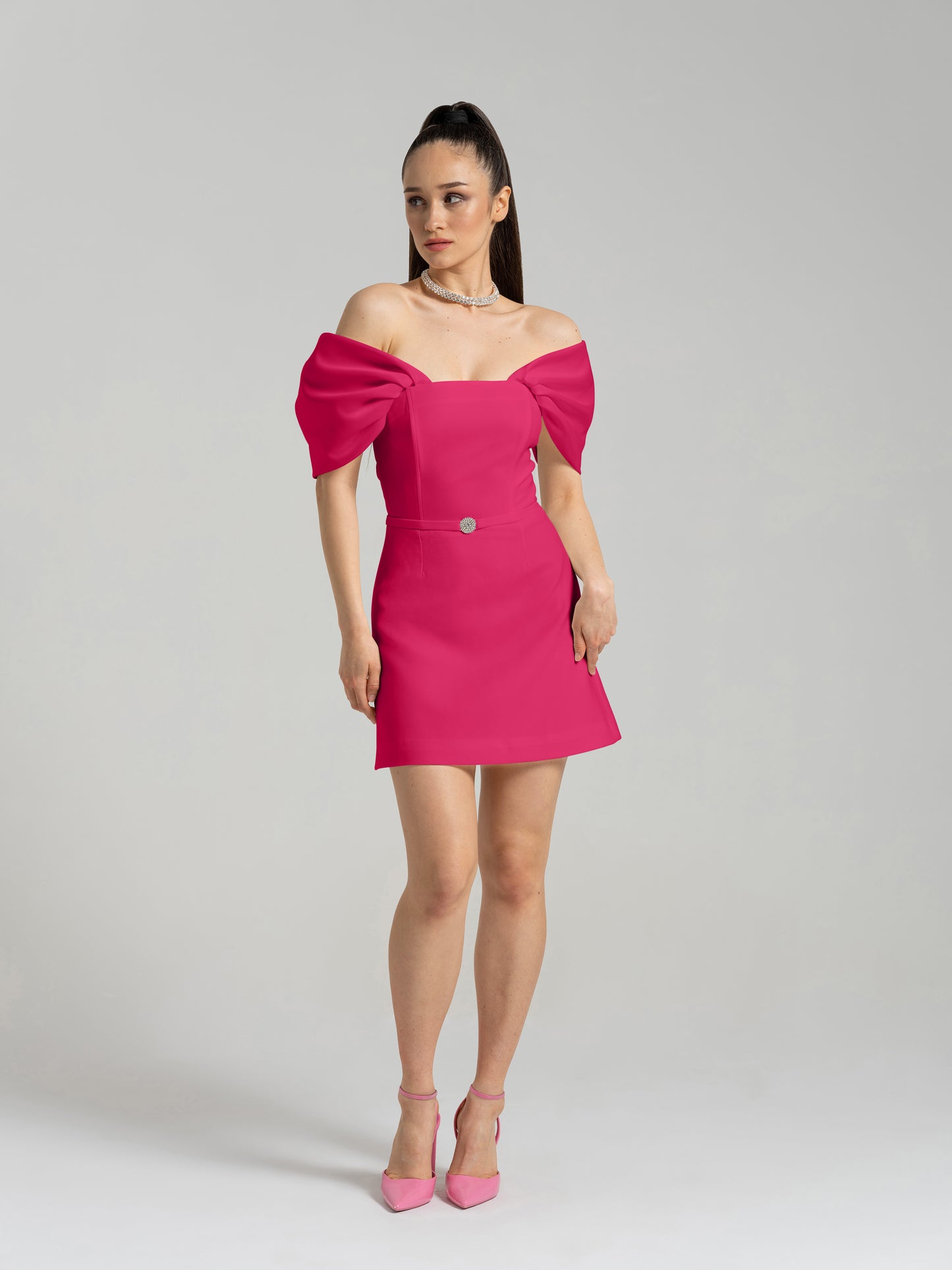 Mirage Crystal Ornament Mini Dress - Hot Pink