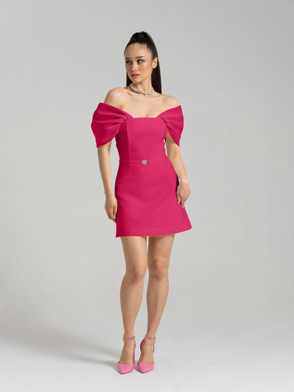 Mirage Crystal Ornament Mini Dress - Hot Pink