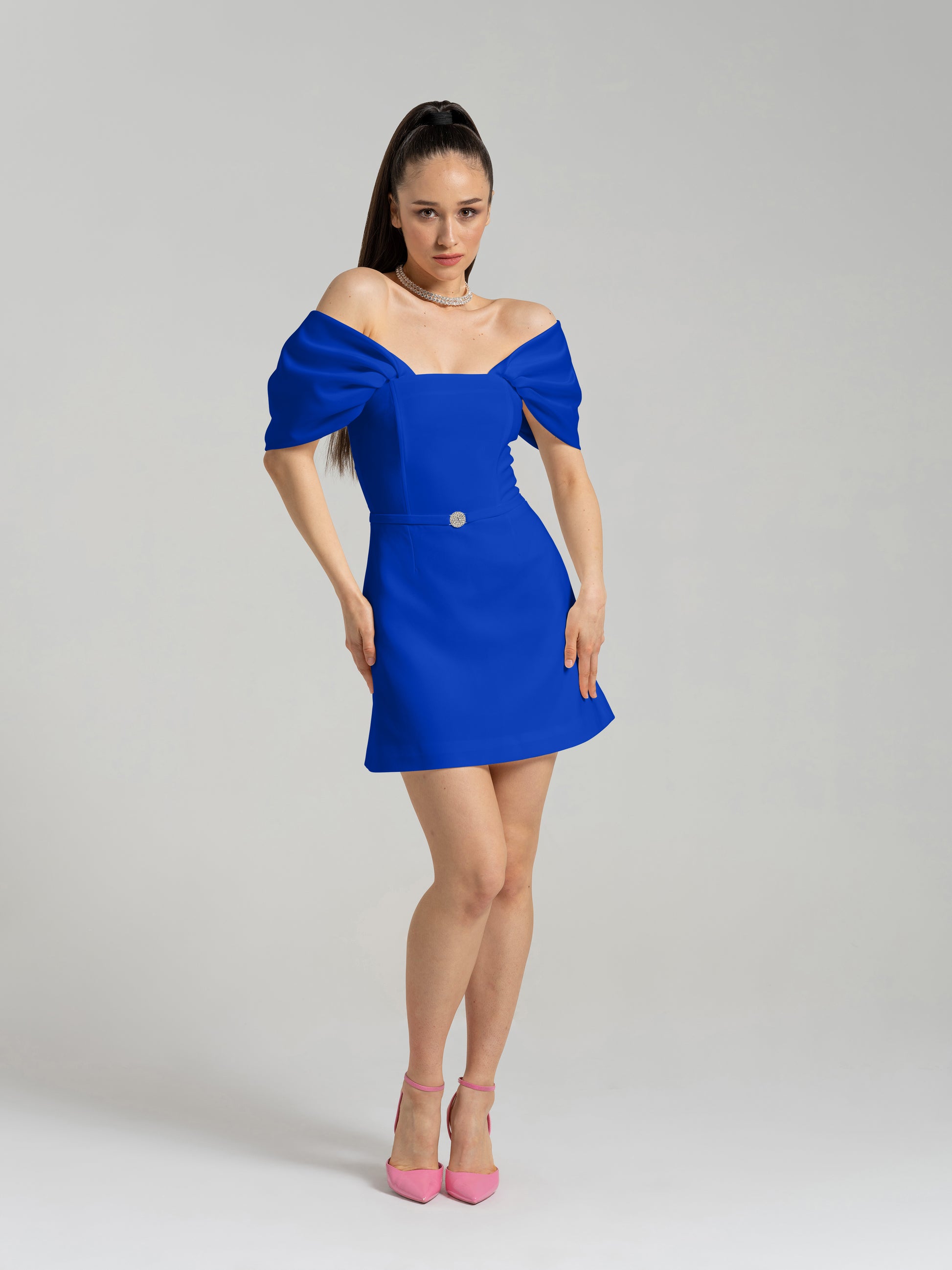 Mirage Crystal Ornament Mini Dress - Azure Blue by Tia Dorraine Women's Luxury Fashion Designer Clothing Brand