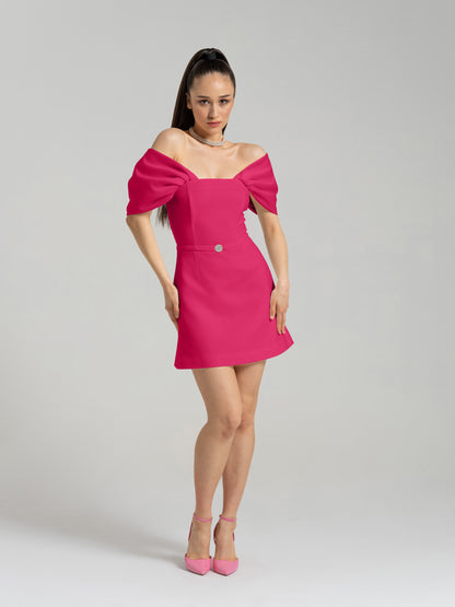 Mirage Crystal Ornament Mini Dress - Hot Pink