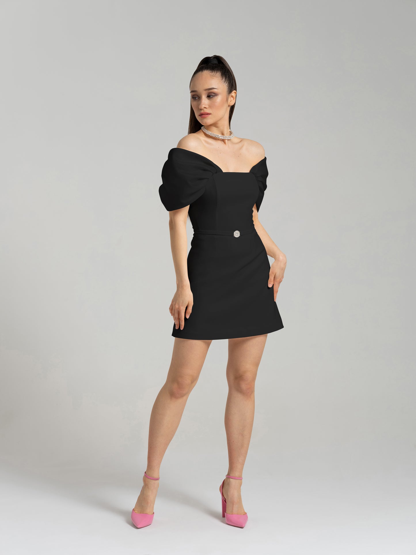 Mirage Crystal Ornament Mini Dress - Black