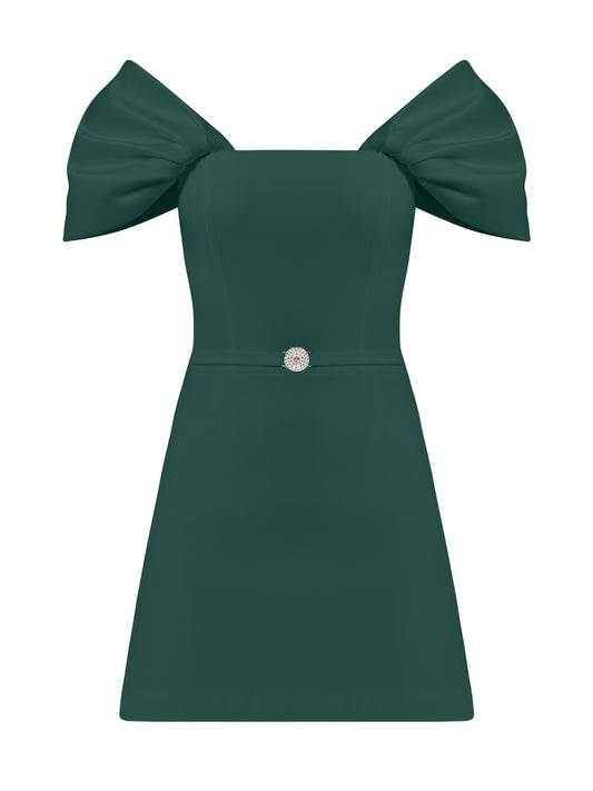 Mirage Crystal Ornament Mini Dress - Dark Green