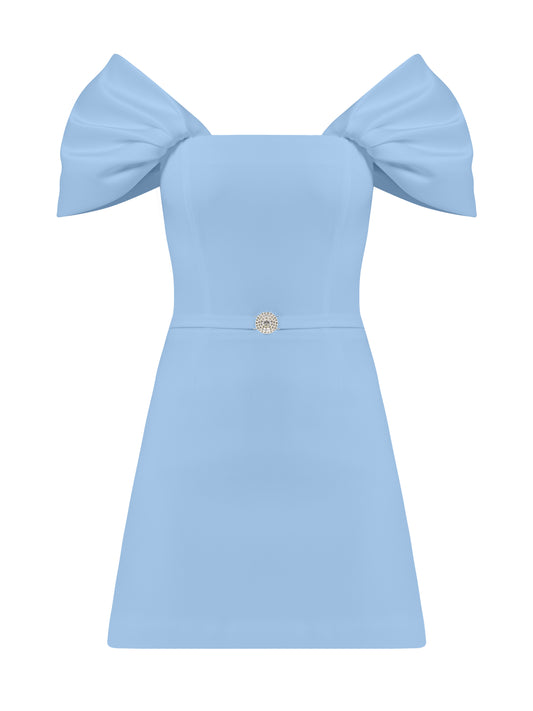 Mirage Crystal Ornament Mini Dress - Light Blue