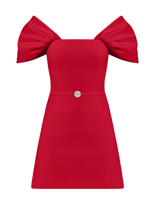Mirage Crystal Ornament Mini Dress - Red