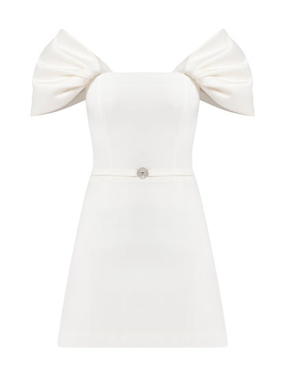 Mirage Crystal Ornament Mini Dress - Pearl White