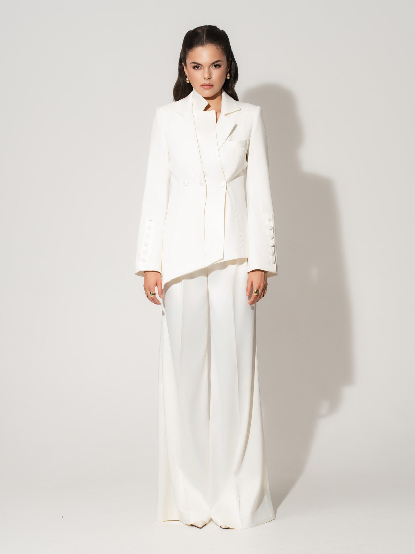 Modern Power Asymmetric Tailored Blazer - Pearl White