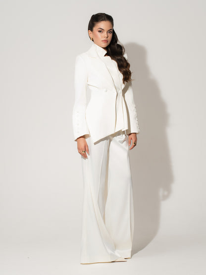 Modern Power Asymmetric Tailored Blazer - Pearl White