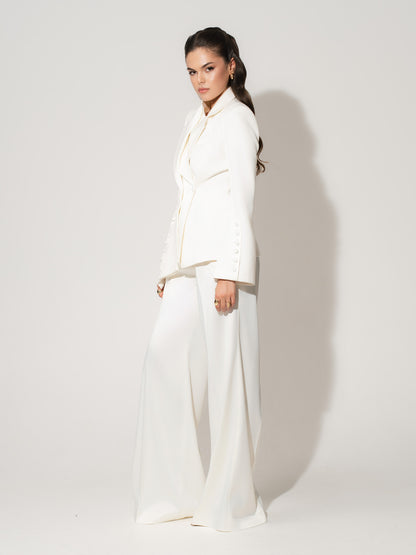 Modern Power Asymmetric Tailored Blazer - Pearl White