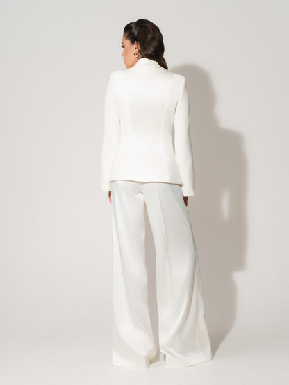 Modern Power Asymmetric Tailored Blazer - Pearl White