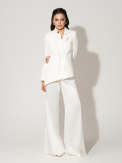 Modern Power Tailored Asymmetric Suit - Pearl White