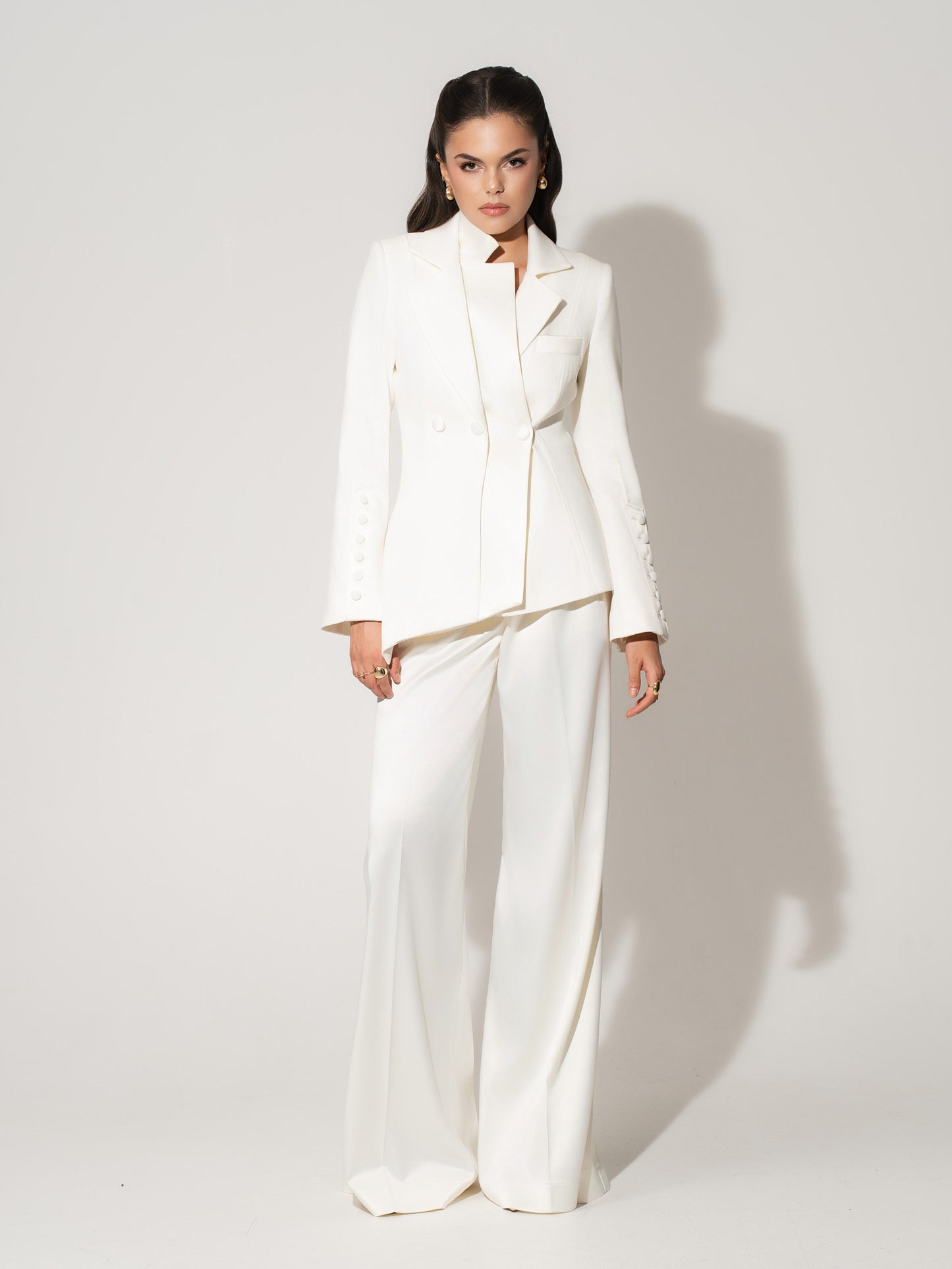 Modern Power Tailored Asymmetric Suit - Pearl White