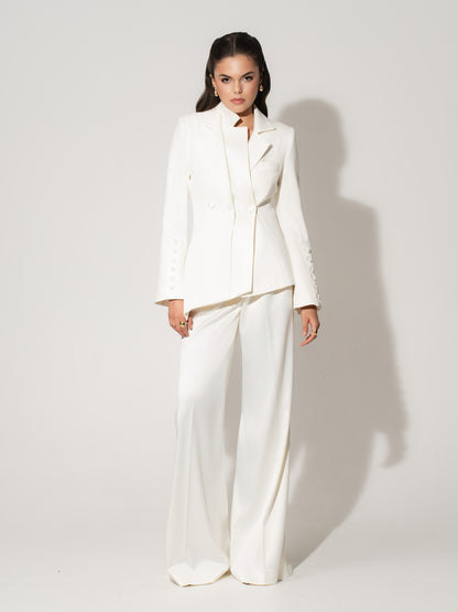 Modern Power Tailored Asymmetric Suit - Pearl White