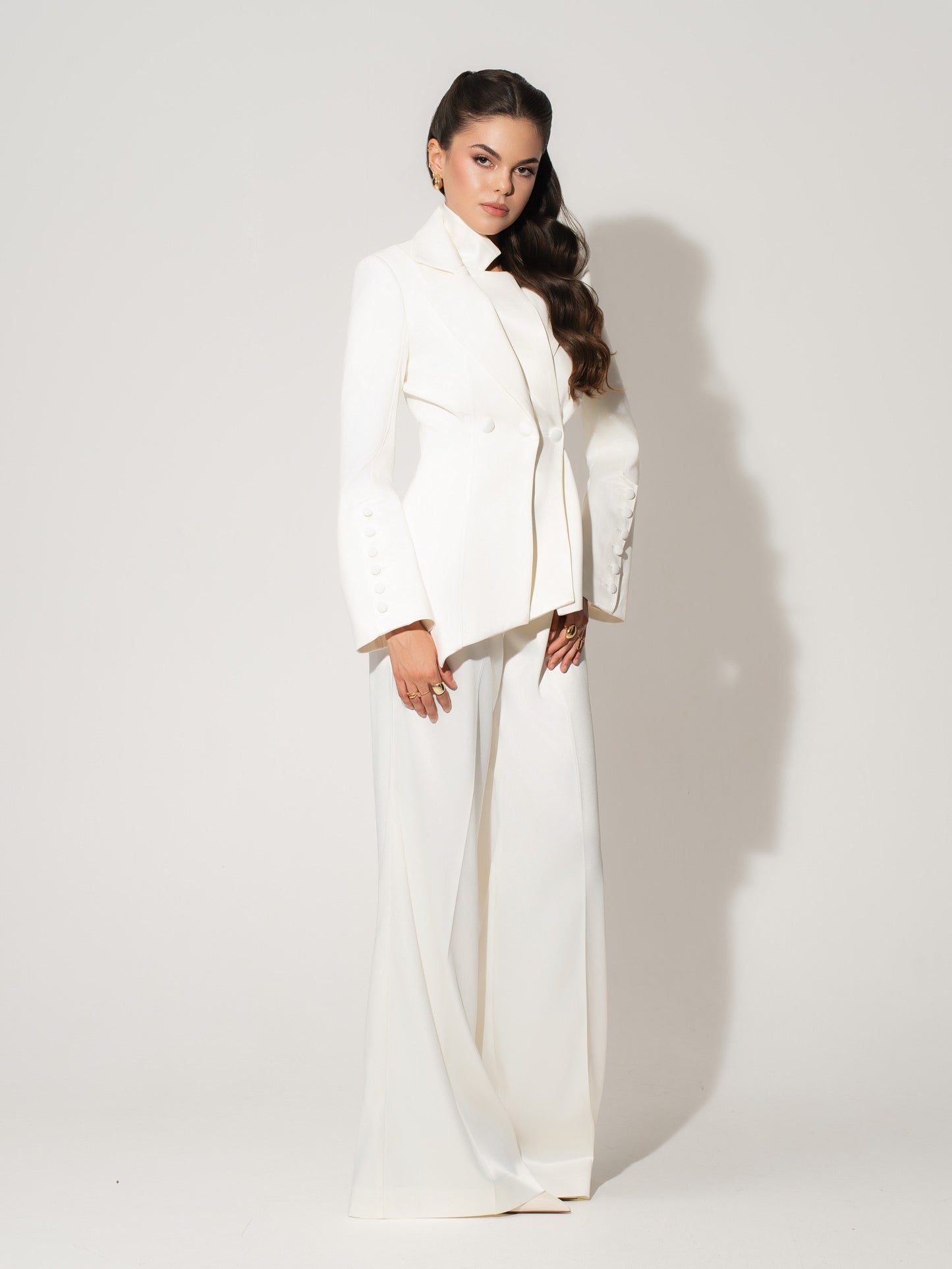 Modern Power Tailored Asymmetric Suit - Pearl White