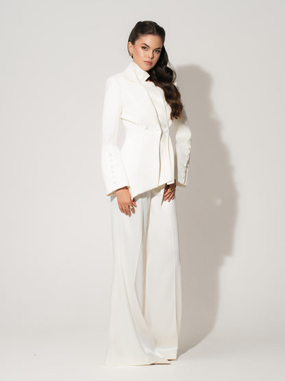 Modern Power Tailored Asymmetric Suit - Pearl White
