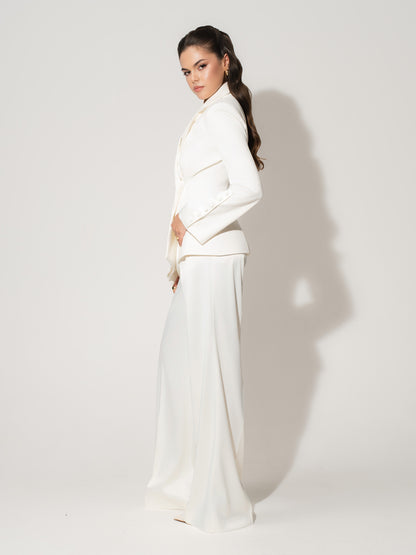 Modern Power Tailored Asymmetric Suit - Pearl White