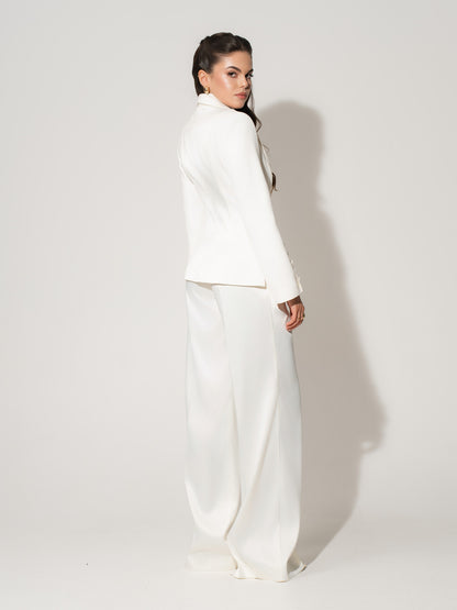 Modern Power Tailored Asymmetric Suit - Pearl White
