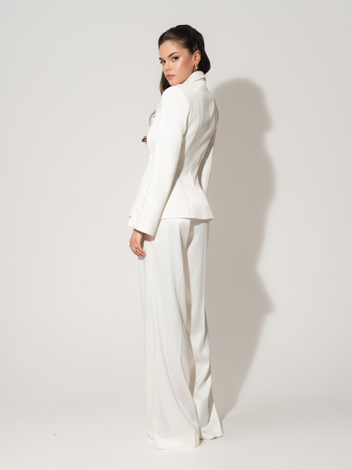 Modern Power Tailored Asymmetric Suit - Pearl White