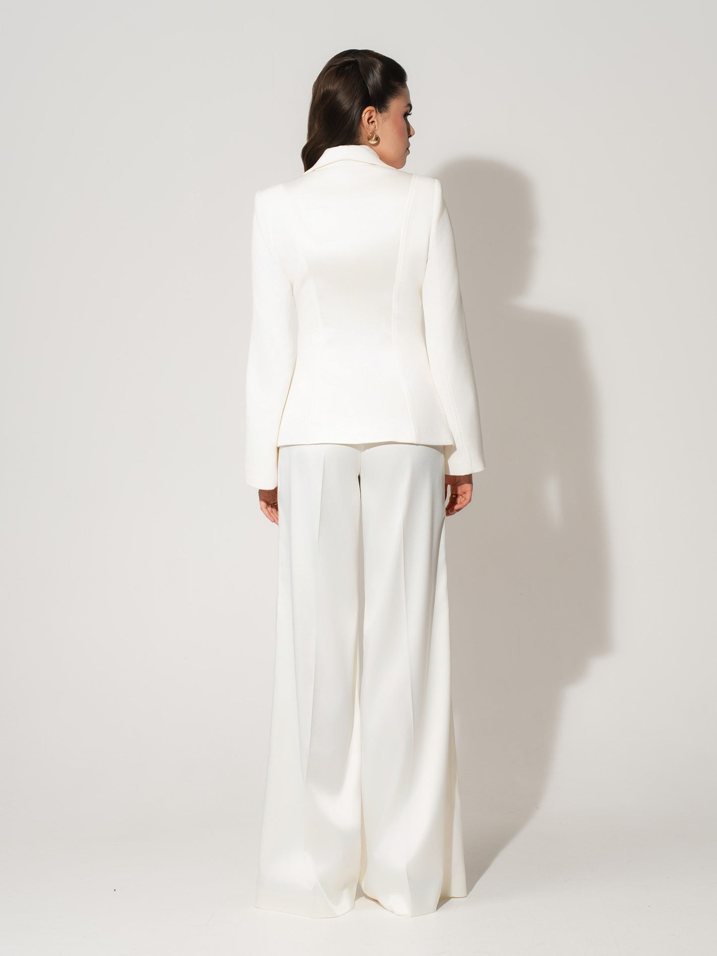 Modern Power Tailored Asymmetric Suit - Pearl White