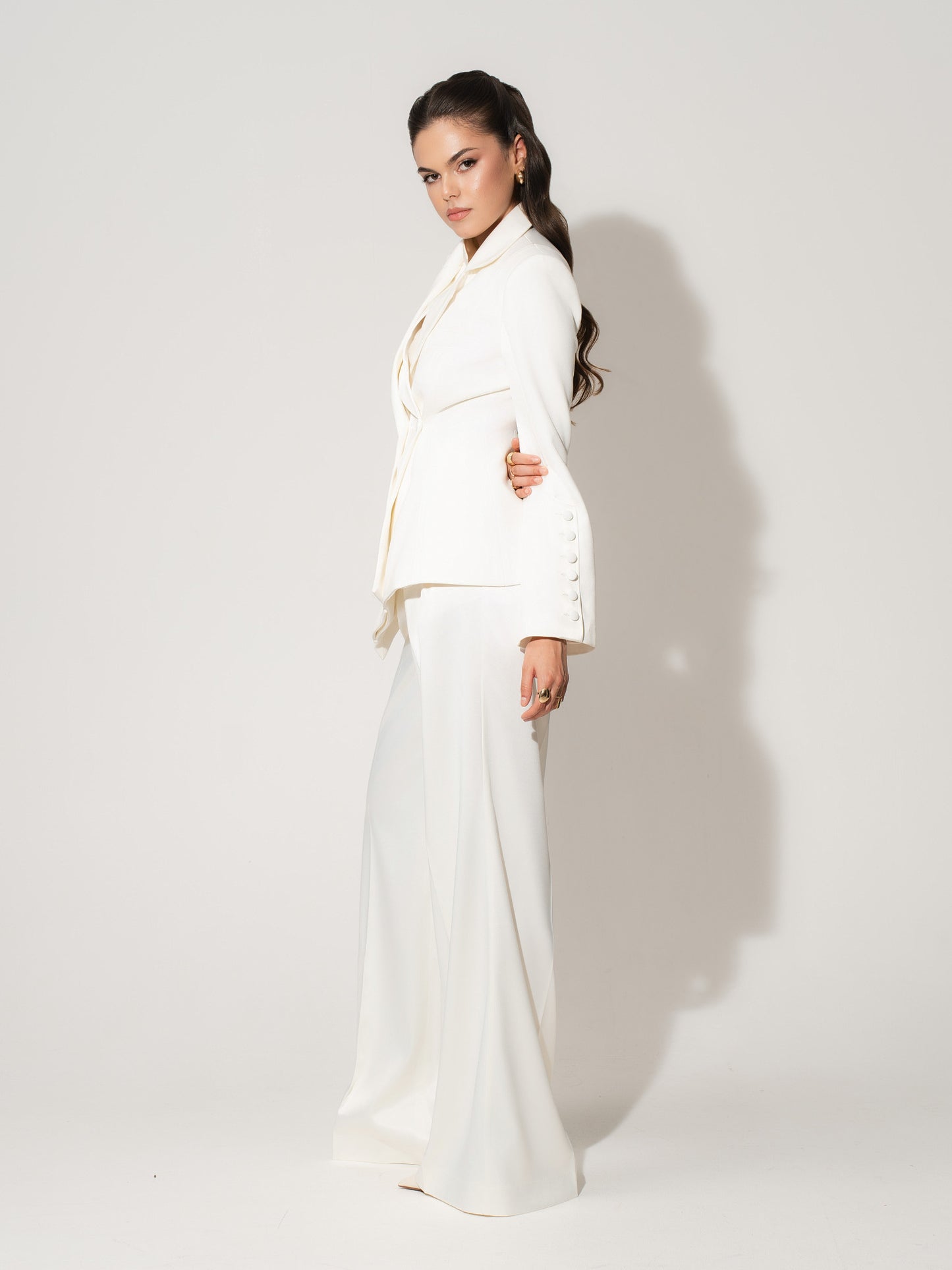 Modern Power Tailored Asymmetric Suit - Pearl White