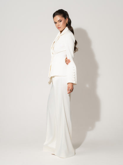 Modern Power Tailored Asymmetric Suit - Pearl White