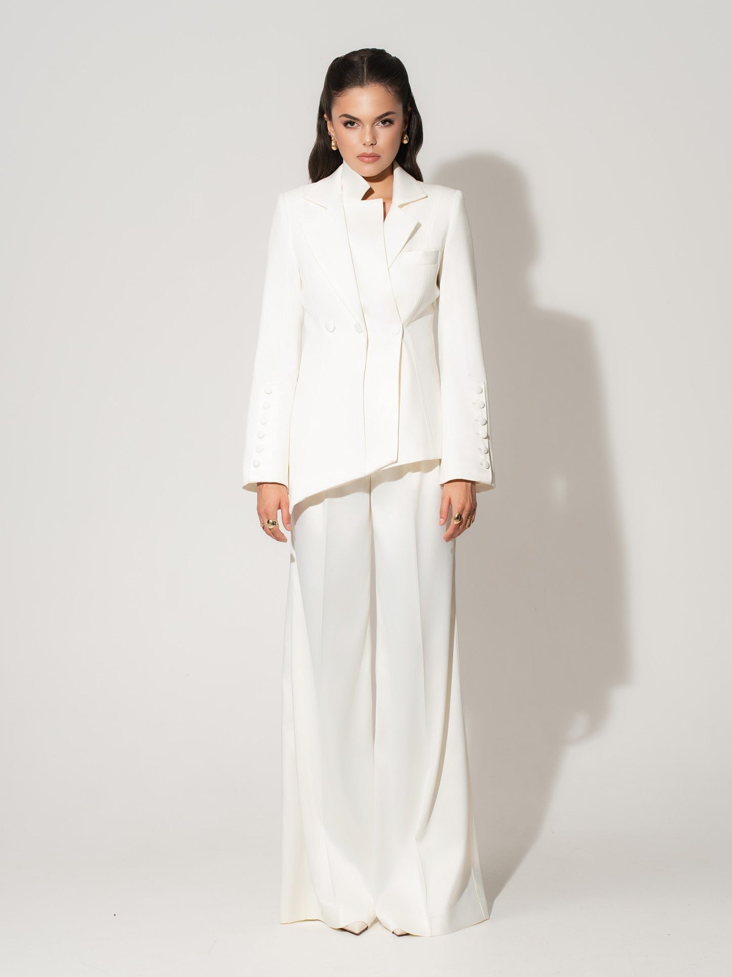 Modern Power Tailored Asymmetric Suit - Pearl White