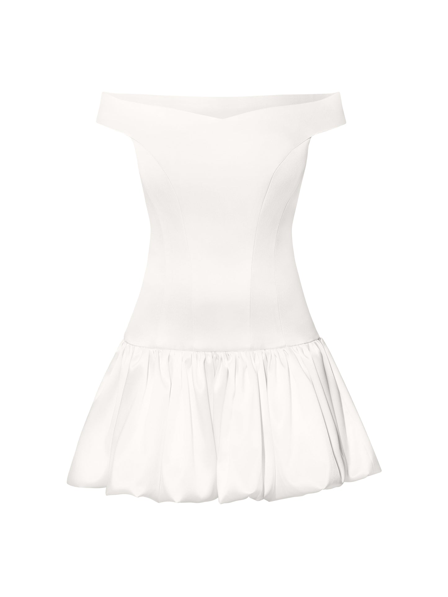 Off-Shoulders Satin Balloon Dress - Pearl White